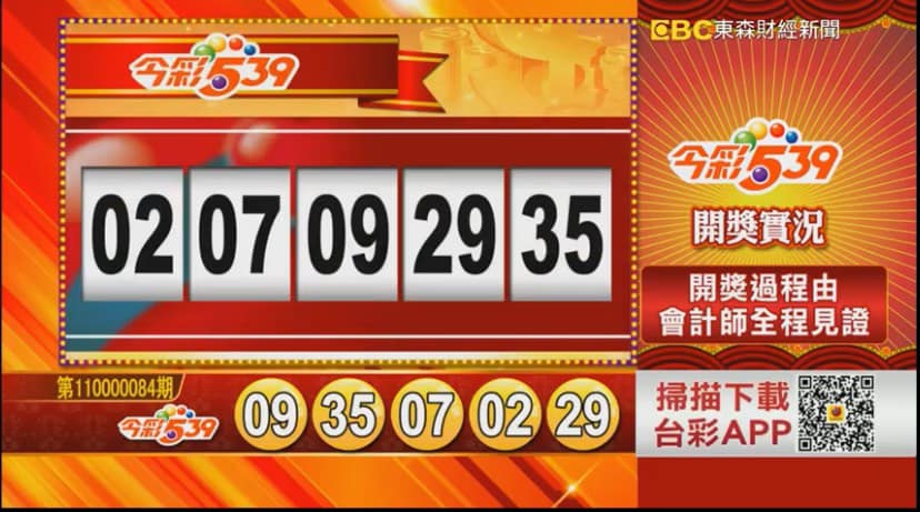 今彩539開獎號碼 2021年4月8日 第110000084期