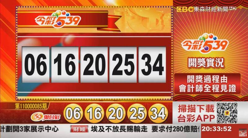 今彩539開獎號碼 2021年4月9日 第110000085期