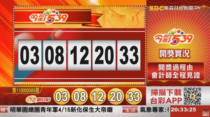 今彩539開獎號碼 2021年4月14日 第110000088期