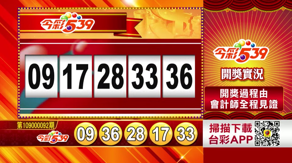 今彩539開獎號碼 2021年4月17日 第110000092期